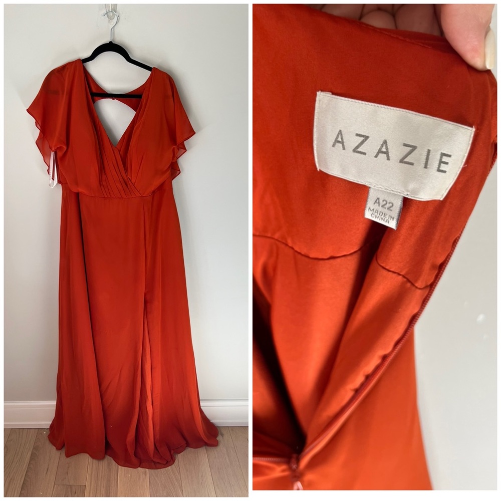 AZAZIE Rylee Orange Chiffon Bridesmaid Flutter Sleeves Dress 22
